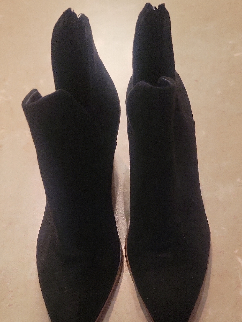 Women's Black Suede Pointed-Toe Ankle Boots